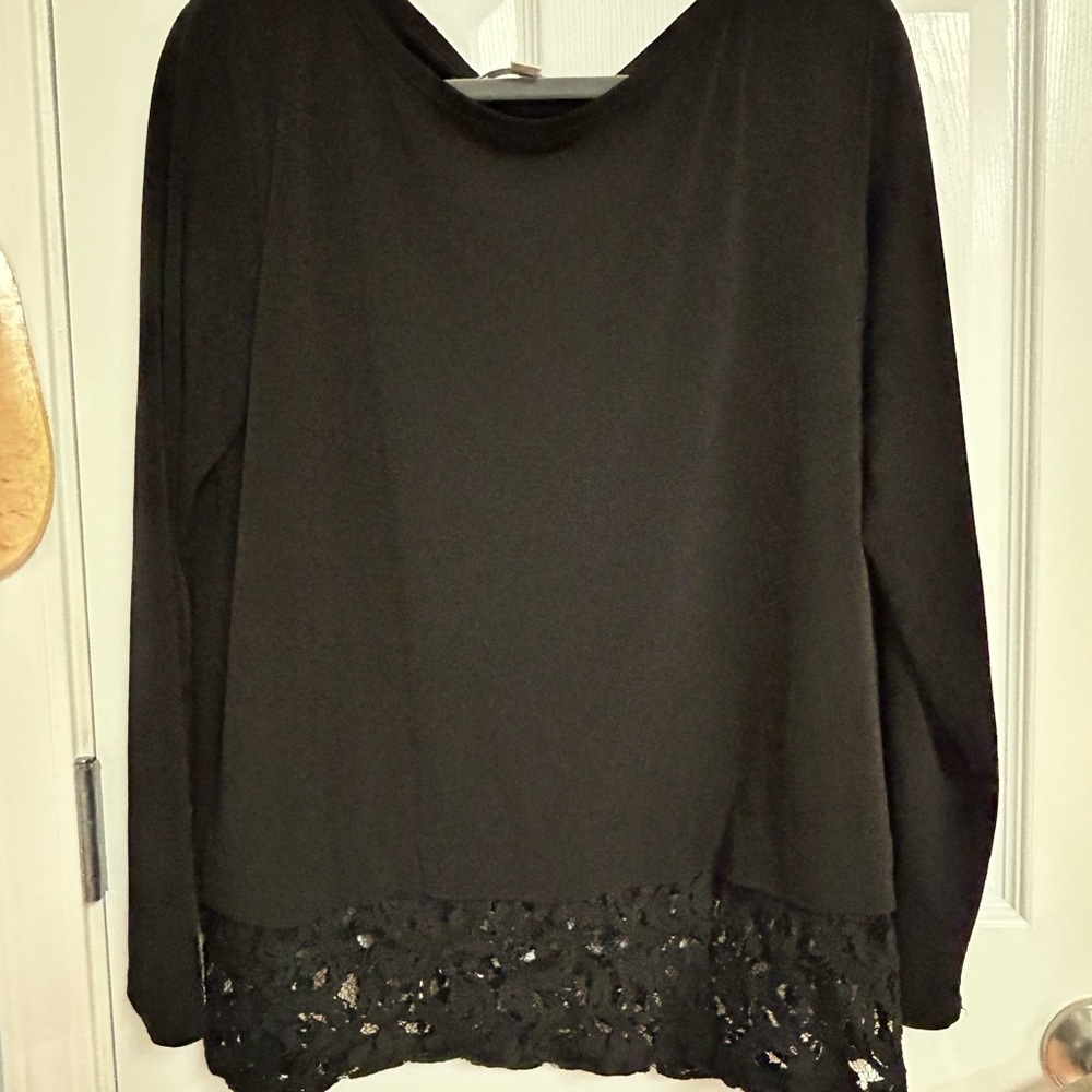 Michael Kors Elegant Black Lace Hem Women's Top